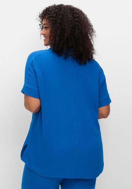 Sheego Kurzärmlige Hemdbluse Aus Musselin - Kobalt Sheego