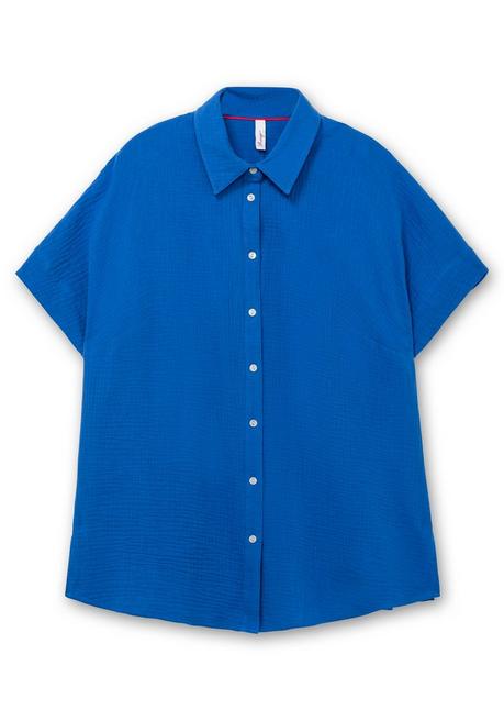 Sheego Kurzärmlige Hemdbluse Aus Musselin - Kobalt Sheego