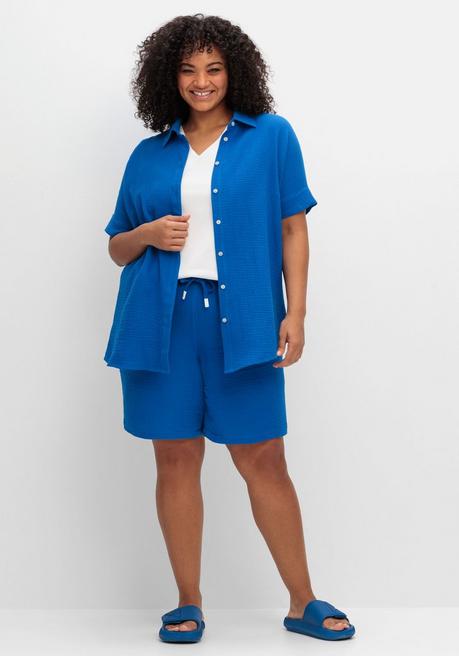 Sheego Kurzärmlige Hemdbluse Aus Musselin - Kobalt Sheego