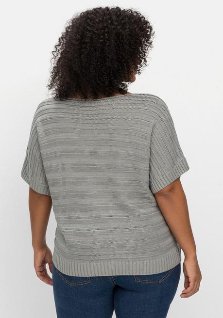 Sheego By Joe Browns Kurzarmpullover In Links-Rechts-Struktur - Silbergrau Sheego