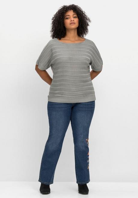 Sheego By Joe Browns Kurzarmpullover In Links-Rechts-Struktur - Silbergrau Sheego