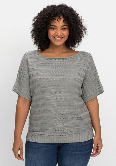 Sheego By Joe Browns Kurzarmpullover In Links-Rechts-Struktur - Silbergrau Sheego