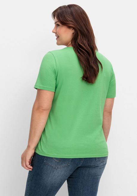 Sheego Kurzarmshirt In Layeroptik Mit Ziernieten - Apfelgrün Sheego