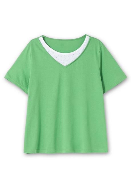 Sheego Kurzarmshirt In Layeroptik Mit Ziernieten - Apfelgrün Sheego