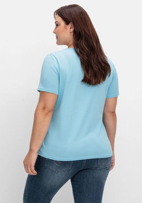 Sheego Kurzarmshirt In Layeroptik Mit Ziernieten - Aqua Sheego