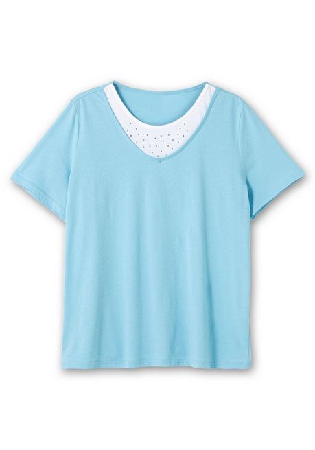 Sheego Kurzarmshirt In Layeroptik Mit Ziernieten - Aqua Sheego