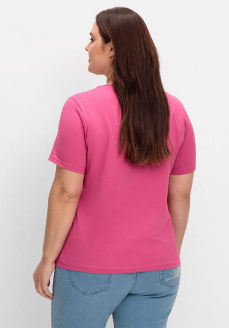 Sheego Kurzarmshirt In Layeroptik Mit Ziernieten - Fuchsia Sheego