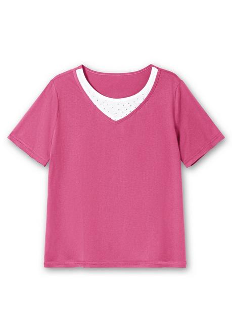 Sheego Kurzarmshirt In Layeroptik Mit Ziernieten - Fuchsia Sheego