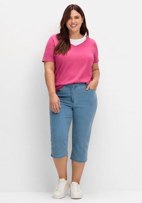 Sheego Kurzarmshirt In Layeroptik Mit Ziernieten - Fuchsia Sheego