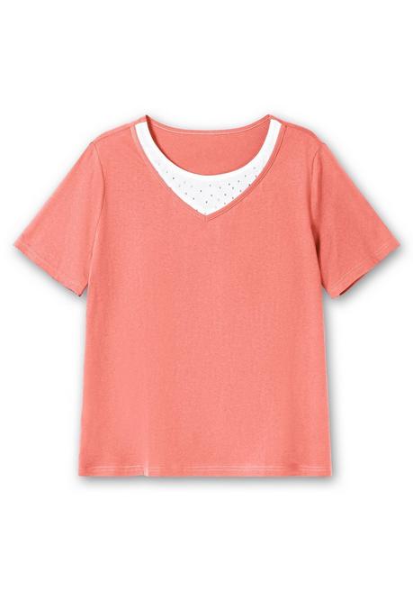 Sheego Kurzarmshirt In Layeroptik Mit Ziernieten - Koralle Sheego