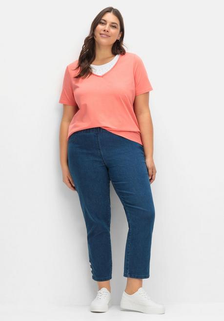 Sheego Kurzarmshirt In Layeroptik Mit Ziernieten - Koralle Sheego