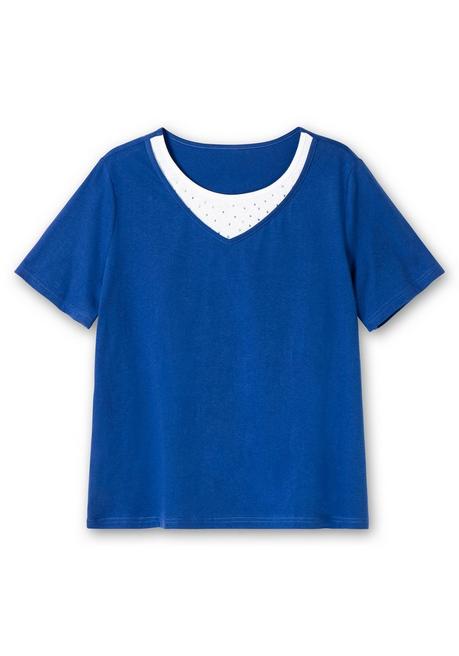 Sheego Kurzarmshirt In Layeroptik Mit Ziernieten - Royalblau Sheego