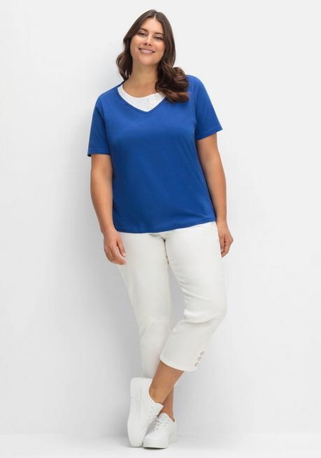 Sheego Kurzarmshirt In Layeroptik Mit Ziernieten - Royalblau Sheego