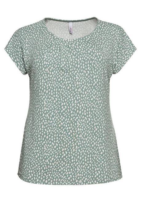 Sheego Kurzarmshirt Mit Alloverdruck Und Seitlichen Falten - Eukalyptus Sheego