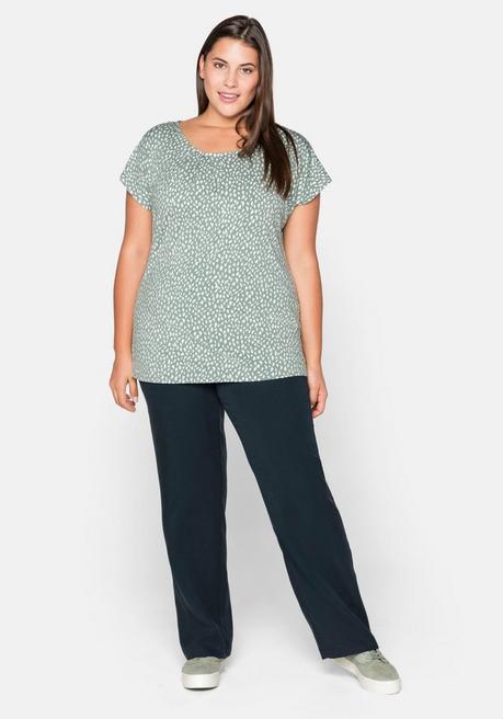 Sheego Kurzarmshirt Mit Alloverdruck Und Seitlichen Falten - Eukalyptus Sheego