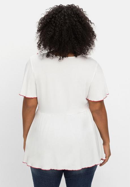 Sheego By Joe Browns Kurzarmshirt Mit Blumenstickerei Und Flügelärmel - Weiß Gemustert Sheego