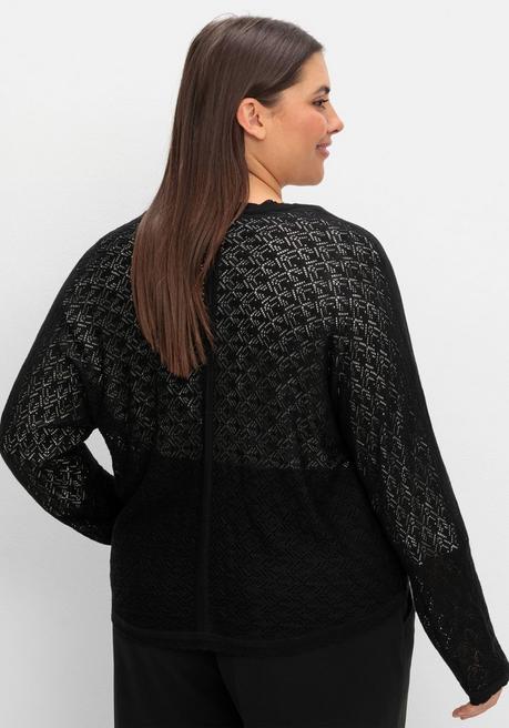 Sheego Kurze Ajour-Strickjacke Mit Knopfverschluss - Schwarz Sheego