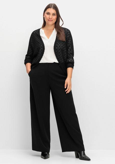 Sheego Kurze Ajour-Strickjacke Mit Knopfverschluss - Schwarz Sheego