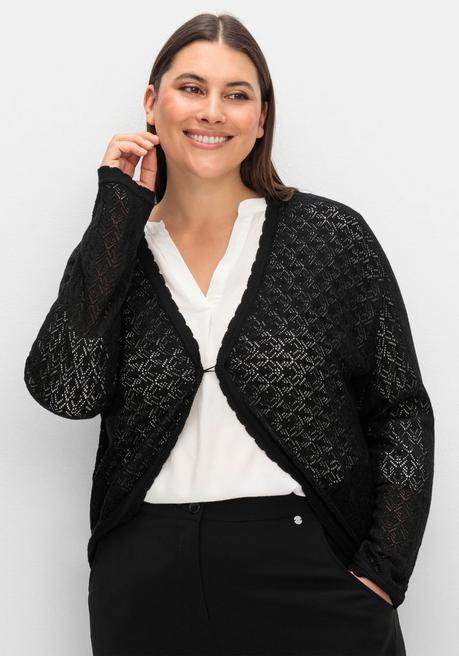 sheego Kurze Ajour-Strickjacke mit Knopfverschluss - schwarz sheego sheego Kurze Ajour-Strickjacke mit Knopfverschluss - schwarz sheego