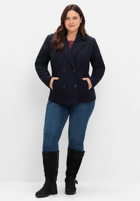 Sheego Kurze, Gefütterte Cabanjacke Mit Wollanteil - Tiefblau Sheego