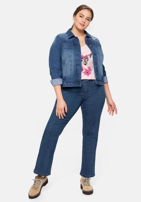 Sheego Kurze Jeansjacke Mit Trachten-Stickereien - Blue Denim Sheego