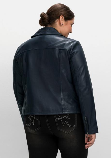 Sheego Kurze Lederjacke Aus Lammnappa, Im Biker-Stil - Nachtblau Sheego