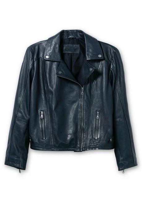 Sheego Kurze Lederjacke Aus Lammnappa, Im Biker-Stil - Nachtblau Sheego