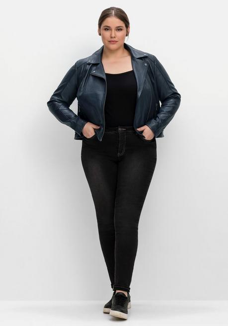 Sheego Kurze Lederjacke Aus Lammnappa, Im Biker-Stil - Nachtblau Sheego