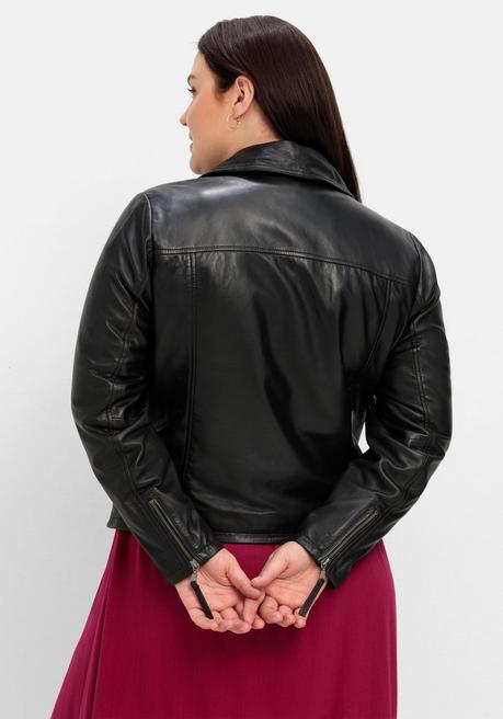 Sheego Kurze Lederjacke Aus Lammnappa, Im Biker-Stil - Schwarz Sheego