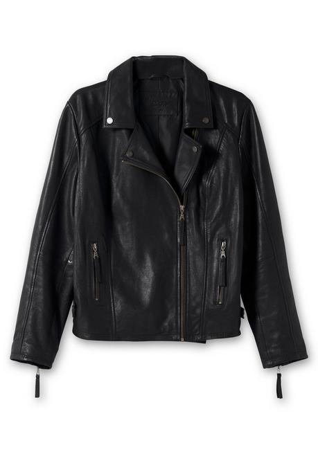 Sheego Kurze Lederjacke Aus Lammnappa, Im Biker-Stil - Schwarz Sheego
