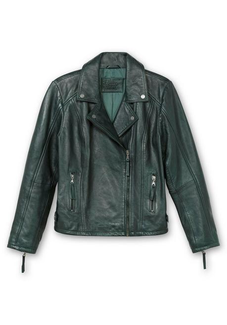 Sheego Kurze Lederjacke Aus Lammnappa, Im Biker-Stil - Tiefgrün Sheego
