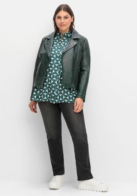 Sheego Kurze Lederjacke Aus Lammnappa, Im Biker-Stil - Tiefgrün Sheego