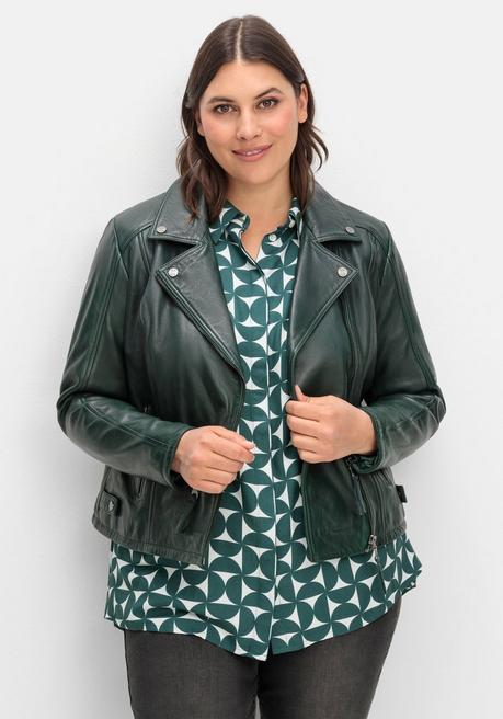 sheego Kurze Lederjacke aus Lammnappa, im Biker-Stil - tiefgrün sheego sheego Kurze Lederjacke aus Lammnappa, im Biker-Stil - tiefgrün sheego