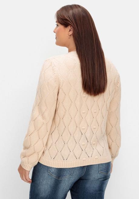 Sheego By Joe Browns Kurze Lochmuster-Strickjacke Mit Wollanteil - Offwhite Sheego