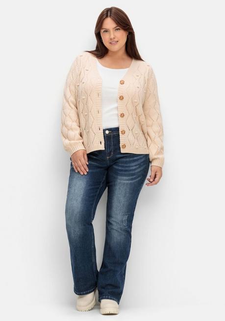 Sheego By Joe Browns Kurze Lochmuster-Strickjacke Mit Wollanteil - Offwhite Sheego