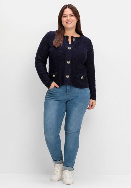 Sheego Kurze Strickjacke Aus Weichem Bouclé - Tiefblau Sheego