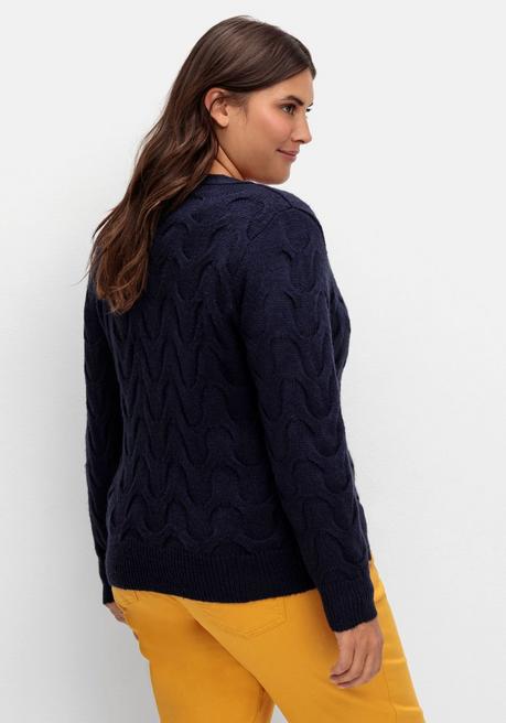 Sheego X Fair Lady Kurze Strickjacke Im Zopfmuster, Mit Schmuckknöpfen - Marine Sheego