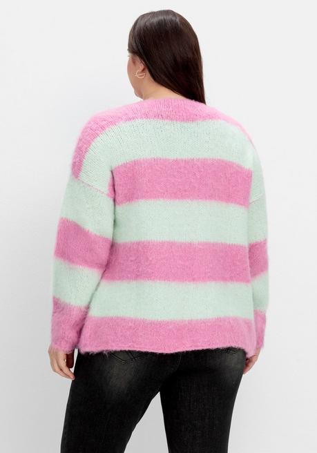 Sheego Loves Miss Goodlife Kurze Strickjacke Mit Blockstreifen, Flauschige Qualität - Mohnrot Gestreift Sheego