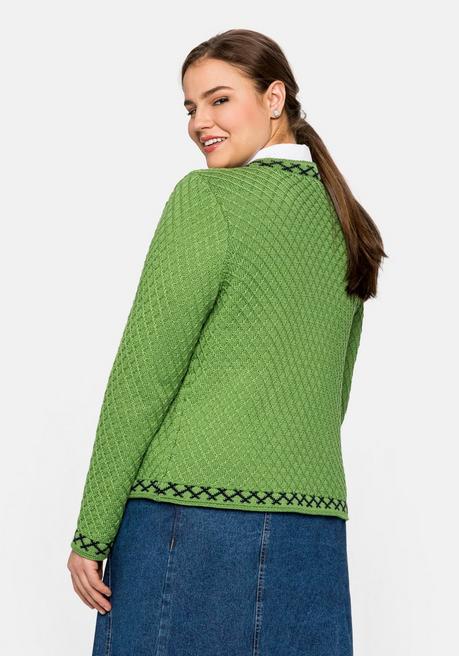 Sheego Kurze Trachten-Strickjacke Mit Zierborte - Grün Sheego
