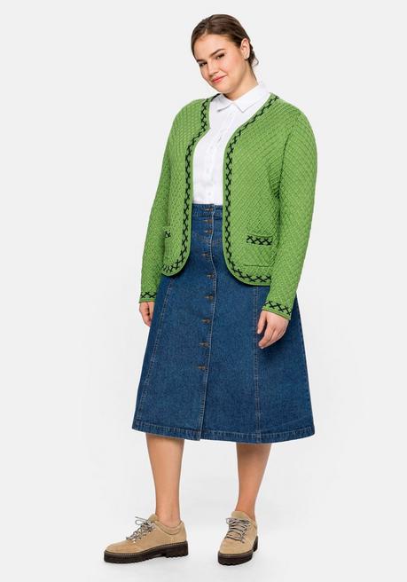 Sheego Kurze Trachten-Strickjacke Mit Zierborte - Grün Sheego