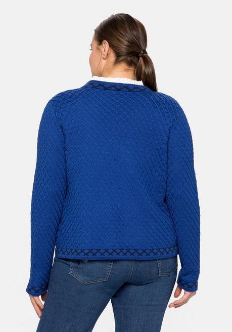 Sheego Kurze Trachten-Strickjacke Mit Zierborte - Royalblau Sheego