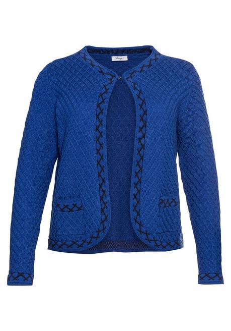 Sheego Kurze Trachten-Strickjacke Mit Zierborte - Royalblau Sheego
