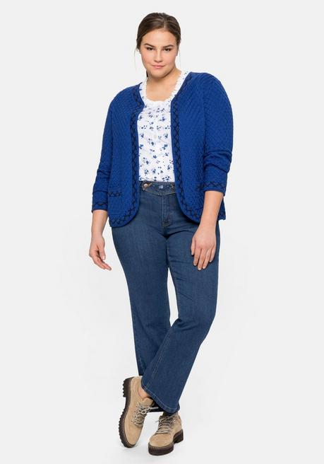 Sheego Kurze Trachten-Strickjacke Mit Zierborte - Royalblau Sheego