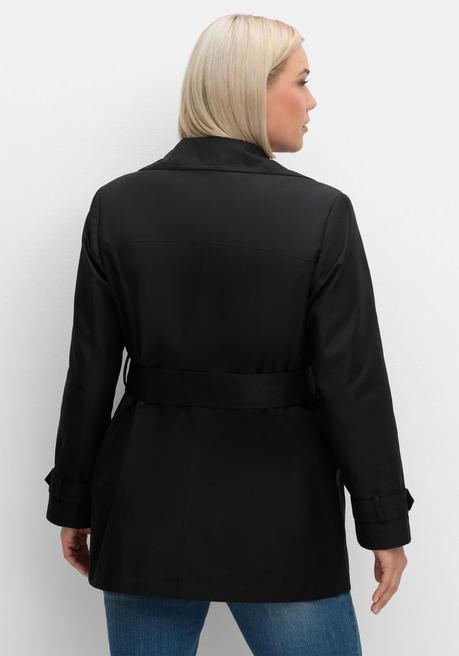 Sheego Kurzer Trenchcoat Mit Gürtel, Wasserabweisend - Schwarz Sheego