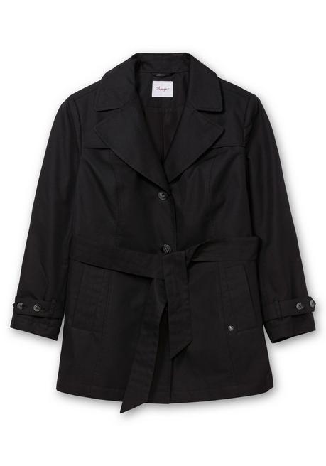 Sheego Kurzer Trenchcoat Mit Gürtel, Wasserabweisend - Schwarz Sheego