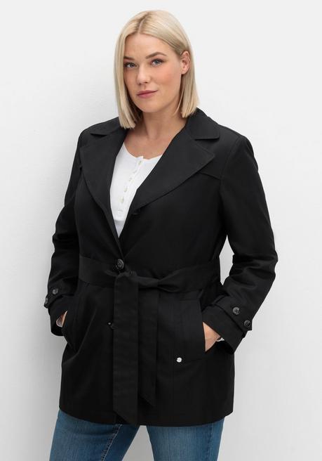 Sheego Kurzer Trenchcoat Mit Gürtel, Wasserabweisend - Schwarz Sheego