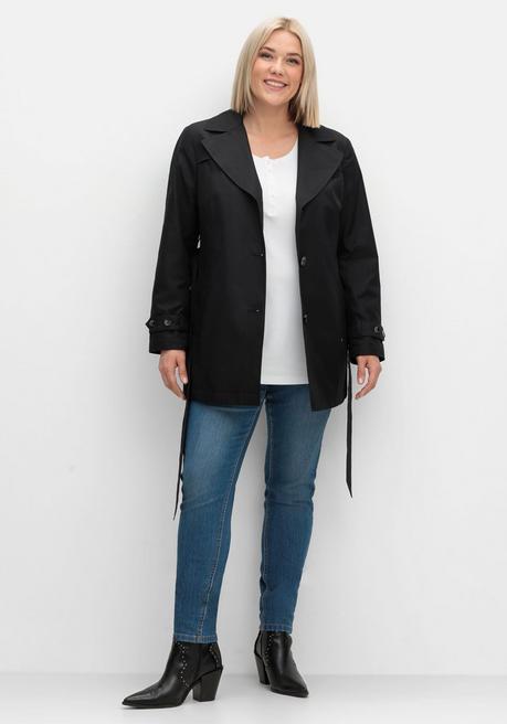 sheego Kurzer Trenchcoat mit Gürtel, wasserabweisend - schwarz sheego sheego Kurzer Trenchcoat mit Gürtel, wasserabweisend - schwarz sheego