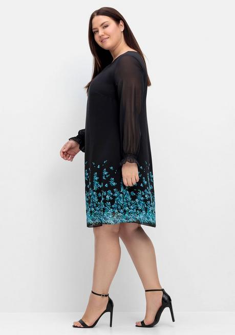 Sheego Kurzes Chiffonkleid Mit Blumendruck Am Saum - Schwarz Bedruckt Sheego