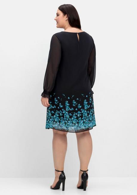 Sheego Kurzes Chiffonkleid Mit Blumendruck Am Saum - Schwarz Bedruckt Sheego