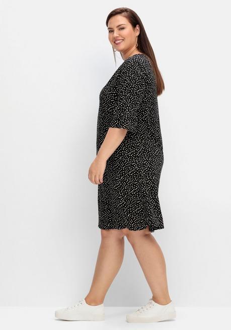 Sheego Kurzes Kleid Mit 3/4-Arm Und Pünktchendruck - Schwarz Gepunktet Sheego